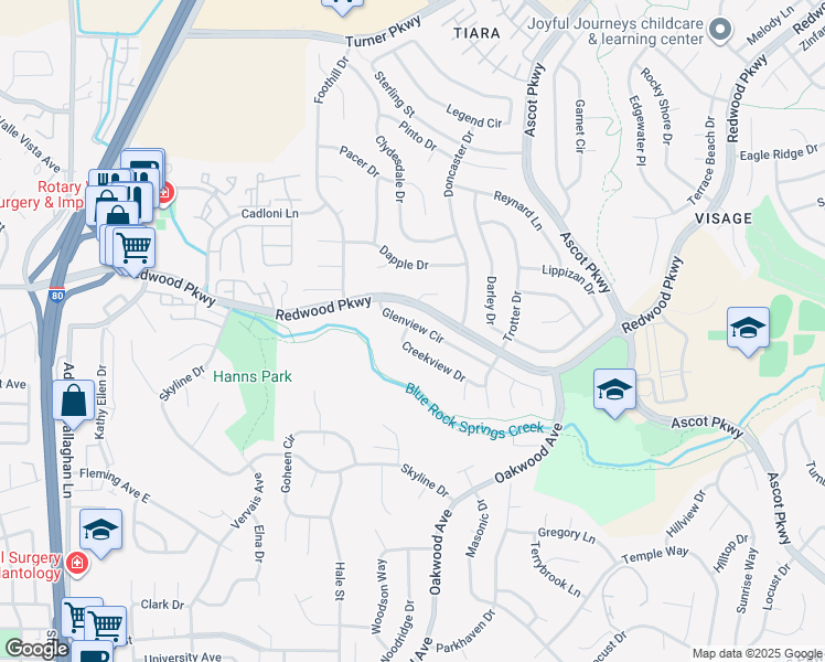 map of restaurants, bars, coffee shops, grocery stores, and more near 136 Creekview Drive in Vallejo