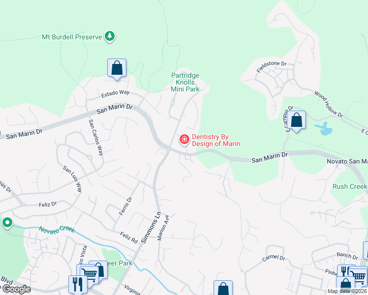 map of restaurants, bars, coffee shops, grocery stores, and more near 505A San Marin Drive in Novato