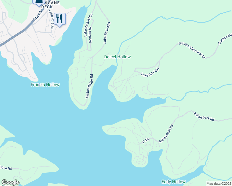 map of restaurants, bars, coffee shops, grocery stores, and more near Lake Road F-5 in Sunrise Beach