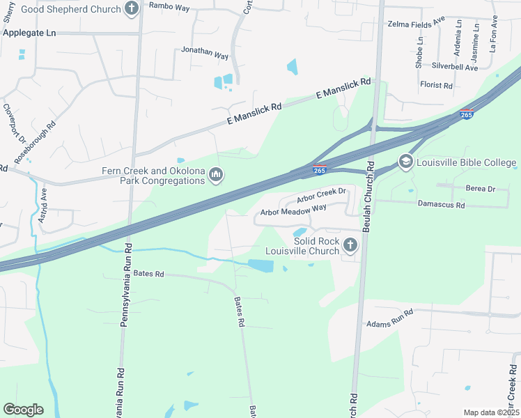 map of restaurants, bars, coffee shops, grocery stores, and more near 8801 Old Bates Road in Louisville