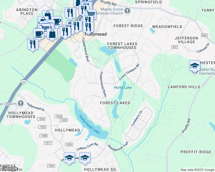 map of restaurants, bars, coffee shops, grocery stores, and more near 1917 Becker Lane in Charlottesville