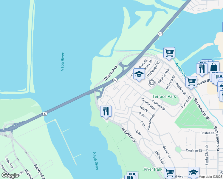 map of restaurants, bars, coffee shops, grocery stores, and more near 367 Lighthouse Drive in Vallejo