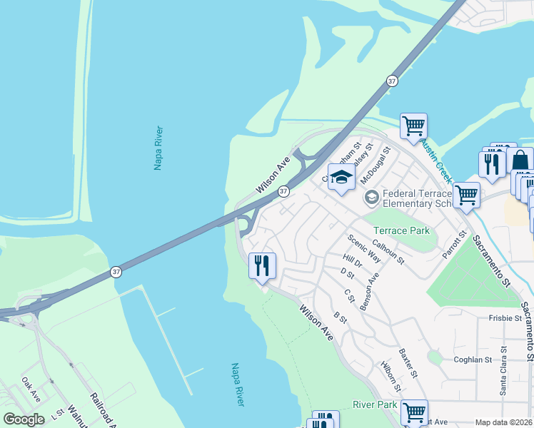 map of restaurants, bars, coffee shops, grocery stores, and more near 287 Lighthouse Drive in Vallejo