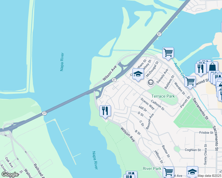map of restaurants, bars, coffee shops, grocery stores, and more near 367 Lighthouse Drive in Vallejo