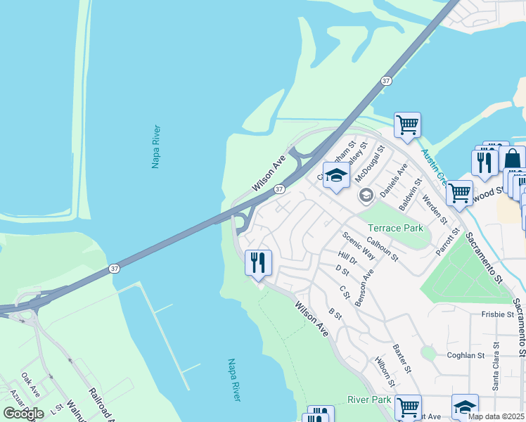 map of restaurants, bars, coffee shops, grocery stores, and more near 297 Lighthouse Drive in Vallejo