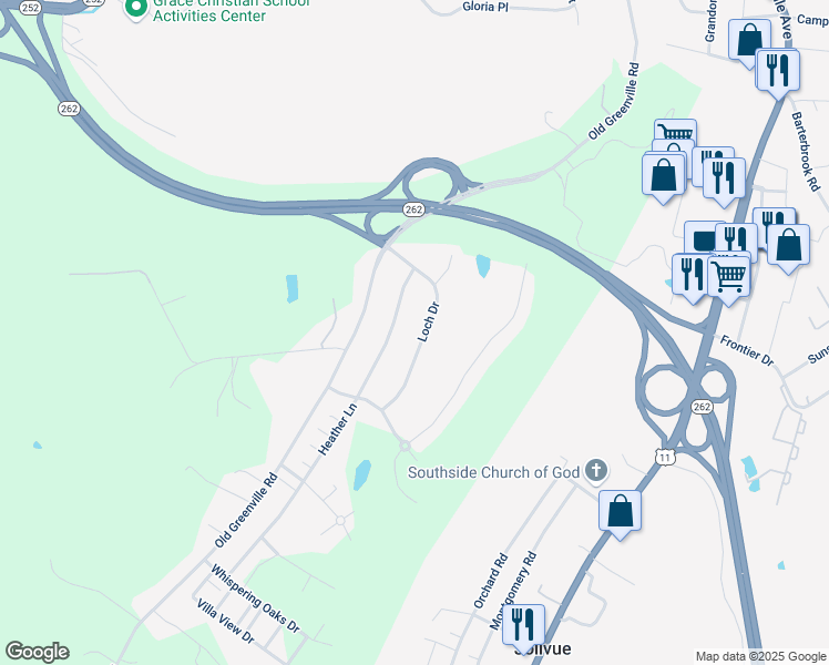 map of restaurants, bars, coffee shops, grocery stores, and more near 95 Loch Drive in Staunton