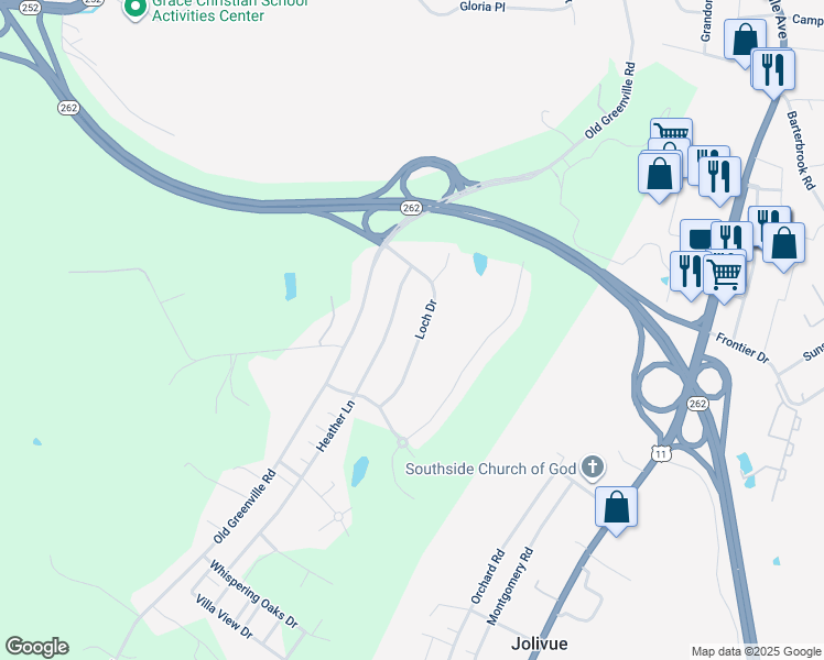 map of restaurants, bars, coffee shops, grocery stores, and more near 95 Loch Drive in Staunton