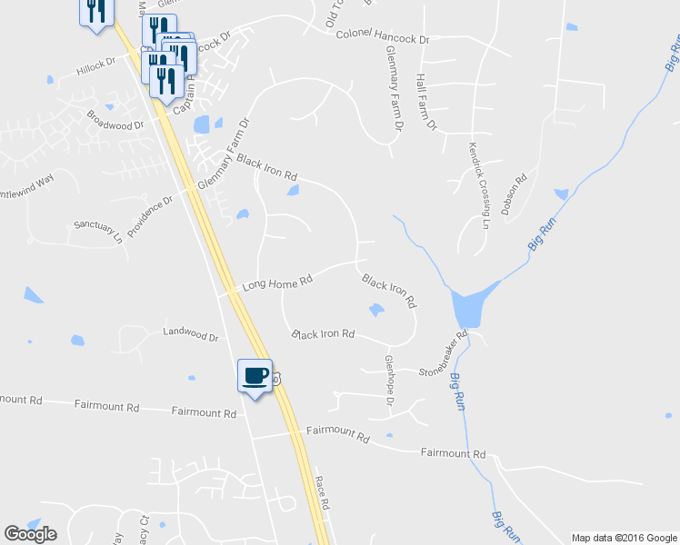 map of restaurants, bars, coffee shops, grocery stores, and more near 10418 Long Home Road in Louisville