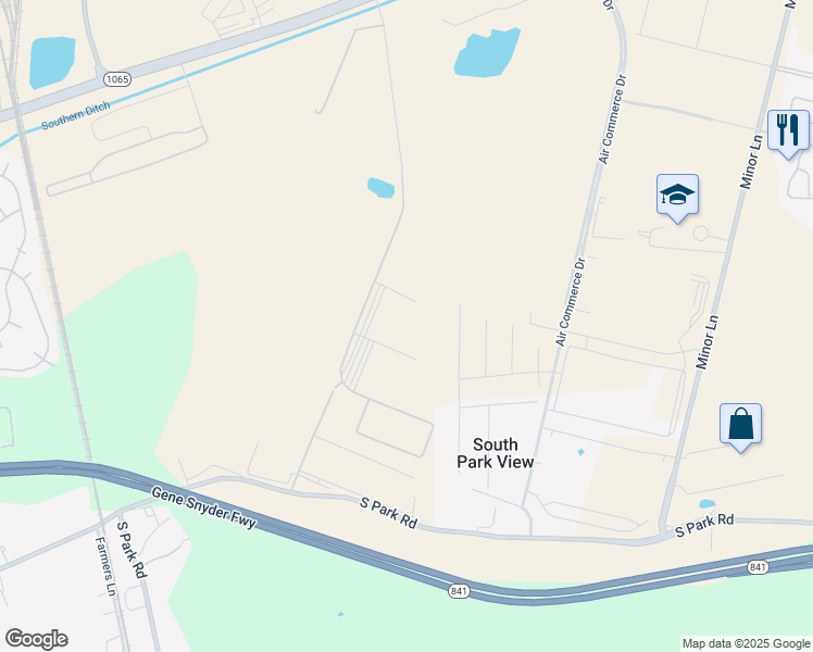 map of restaurants, bars, coffee shops, grocery stores, and more near 2240 Outer Loop in Louisville