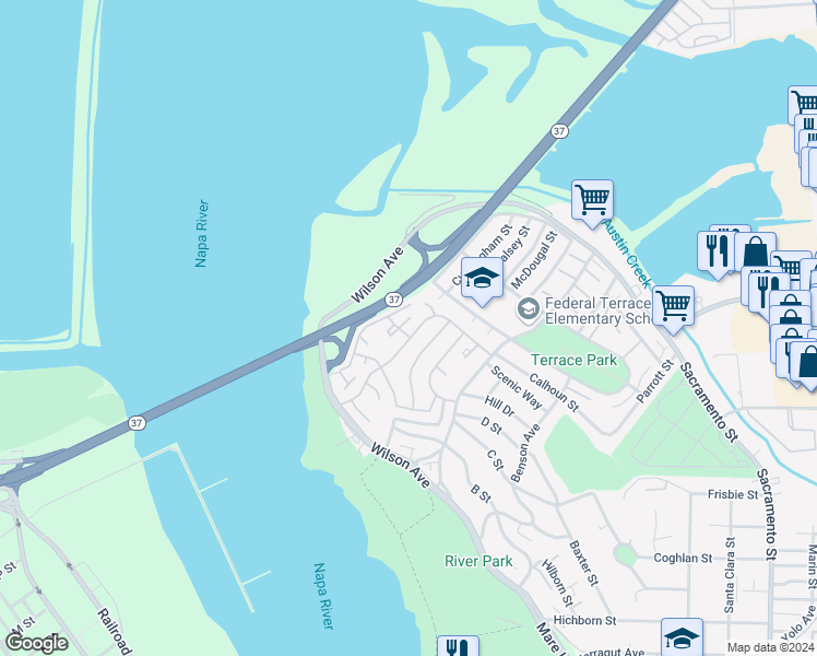 map of restaurants, bars, coffee shops, grocery stores, and more near 491 Lighthouse Drive in Vallejo