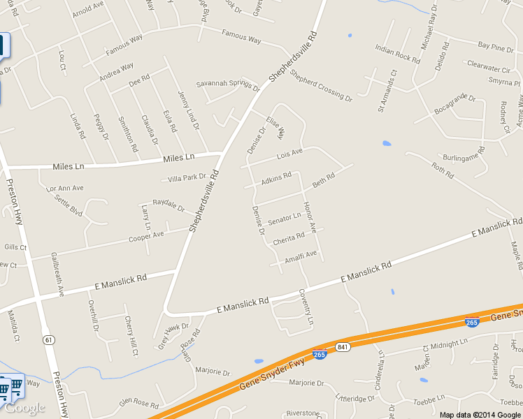 map of restaurants, bars, coffee shops, grocery stores, and more near 8701 Denise Drive in Louisville