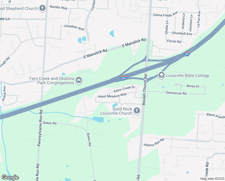map of restaurants, bars, coffee shops, grocery stores, and more near 6625 Arbor Creek Drive in Louisville