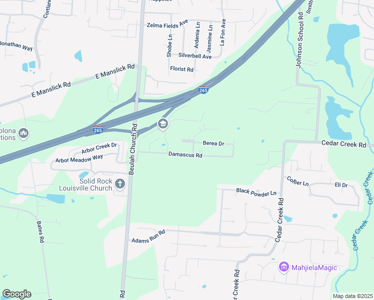 map of restaurants, bars, coffee shops, grocery stores, and more near 8206 Damascus Circle in Louisville