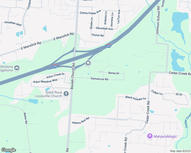 map of restaurants, bars, coffee shops, grocery stores, and more near 8121 Damascus Road in Louisville
