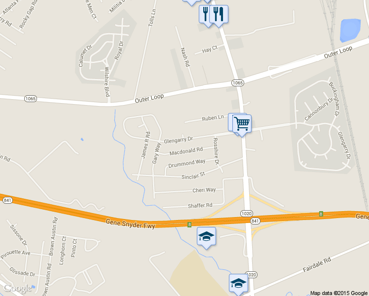 map of restaurants, bars, coffee shops, grocery stores, and more near 621 Macdonald Road in Louisville