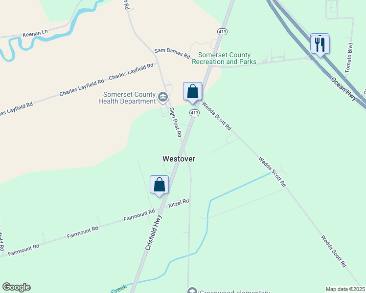 map of restaurants, bars, coffee shops, grocery stores, and more near Maryland 413 & Sign Post Road in Somerset