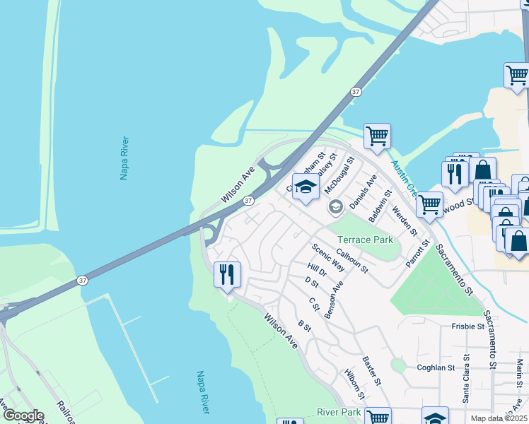 map of restaurants, bars, coffee shops, grocery stores, and more near 465 Lighthouse Drive in Vallejo