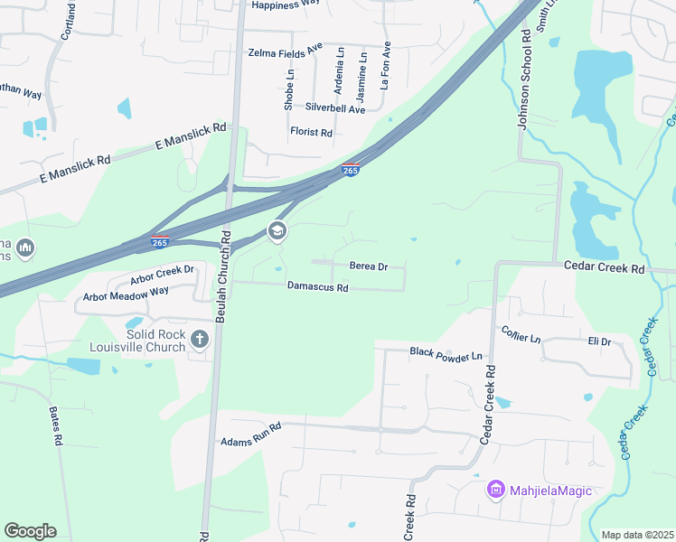 map of restaurants, bars, coffee shops, grocery stores, and more near 8206 Damascus Circle in Louisville