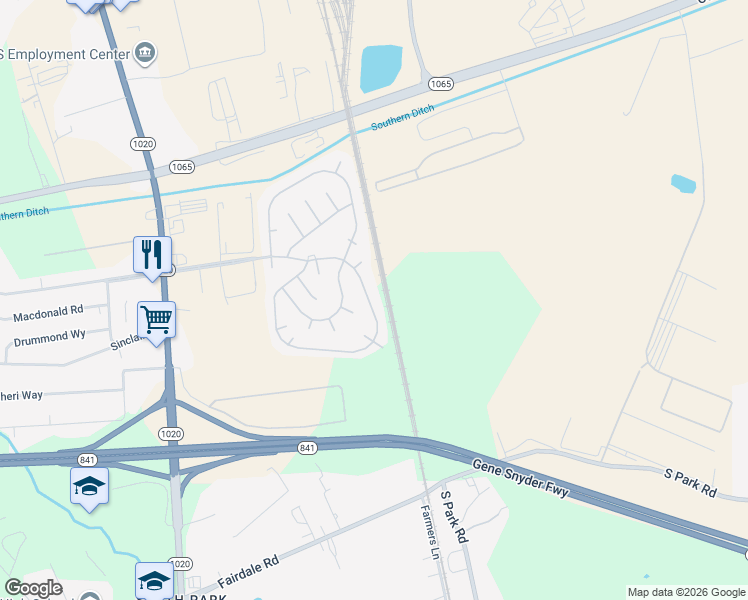 map of restaurants, bars, coffee shops, grocery stores, and more near 1466 Glengarry Drive in Louisville