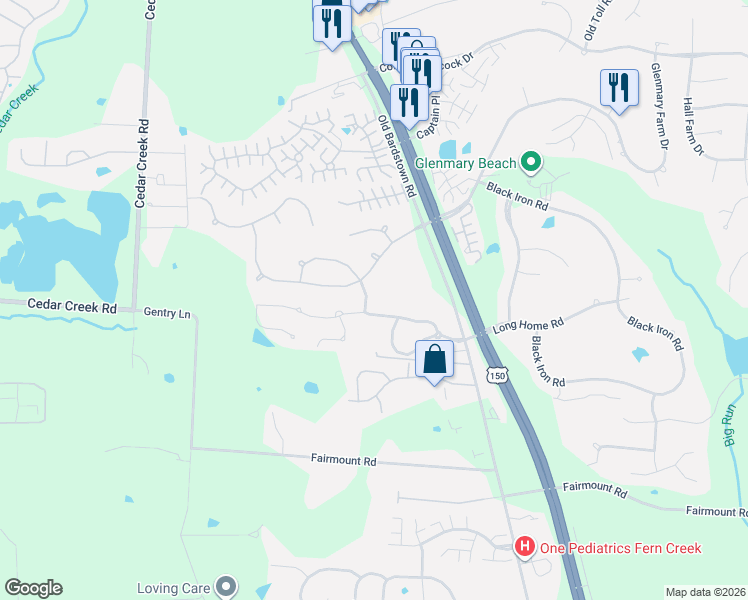 map of restaurants, bars, coffee shops, grocery stores, and more near 8802 Long Home Road in Louisville