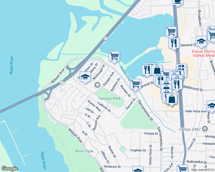 map of restaurants, bars, coffee shops, grocery stores, and more near 522 Daniels Avenue in Vallejo