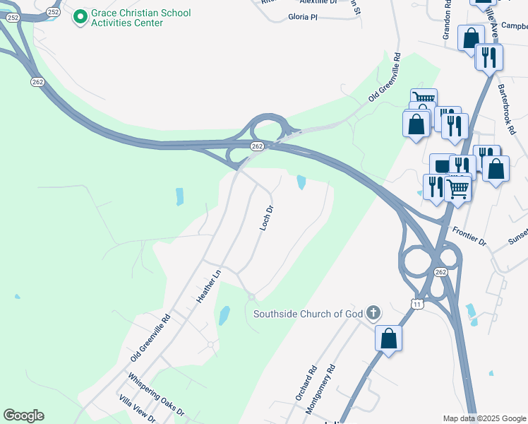 map of restaurants, bars, coffee shops, grocery stores, and more near 79 Loch Drive in Staunton