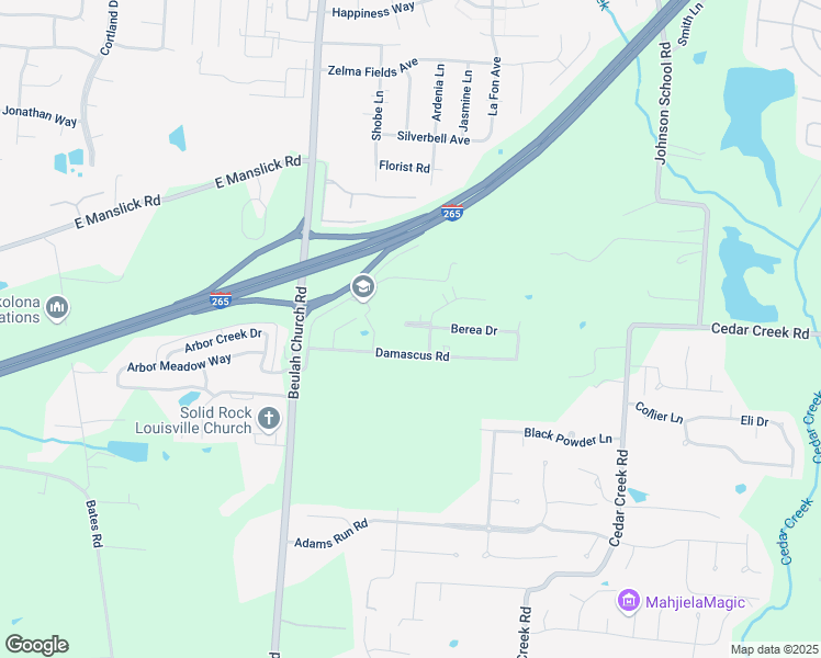 map of restaurants, bars, coffee shops, grocery stores, and more near 8121 Damascus Road in Louisville