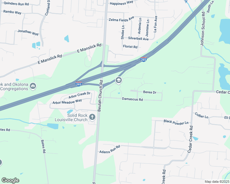 map of restaurants, bars, coffee shops, grocery stores, and more near 8009 Damascus Road in Louisville