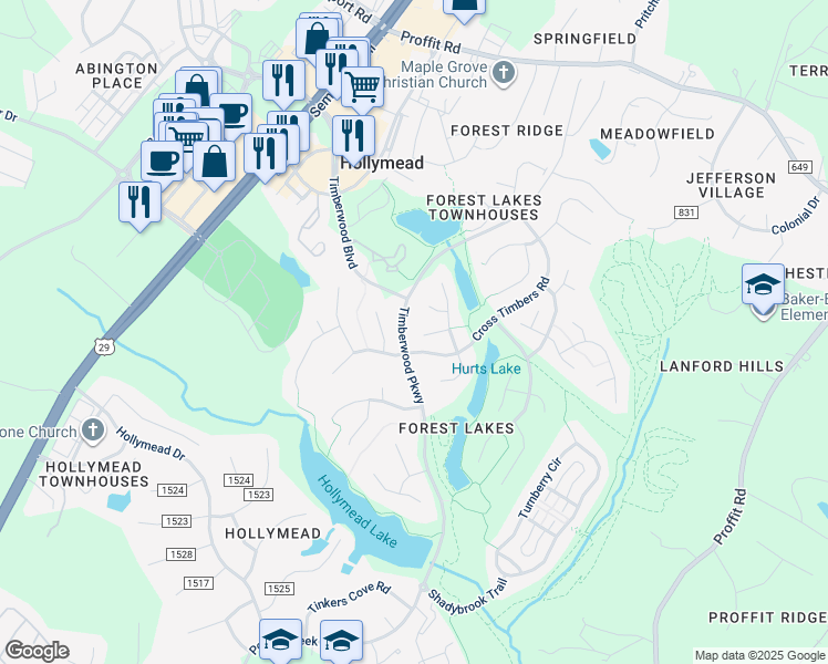 map of restaurants, bars, coffee shops, grocery stores, and more near 1908 Becker Lane in Charlottesville