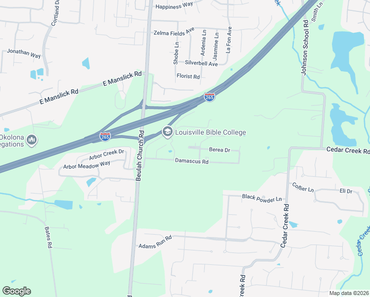 map of restaurants, bars, coffee shops, grocery stores, and more near 8121 Damascus Road in Louisville