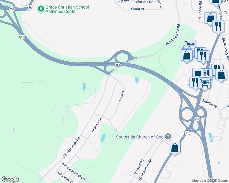 map of restaurants, bars, coffee shops, grocery stores, and more near 38 Heather Lane in Staunton