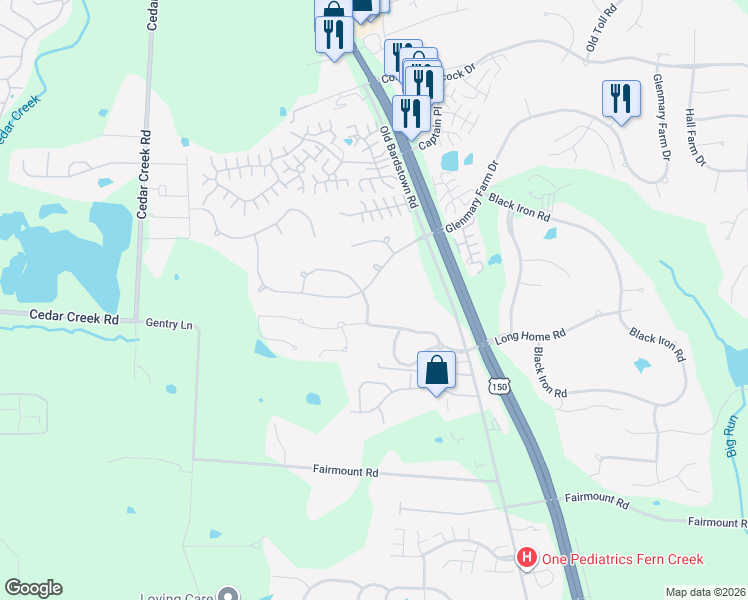 map of restaurants, bars, coffee shops, grocery stores, and more near 8802 Long Home Road in Louisville