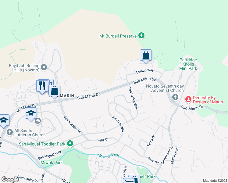 map of restaurants, bars, coffee shops, grocery stores, and more near 346 San Marin Drive in Novato
