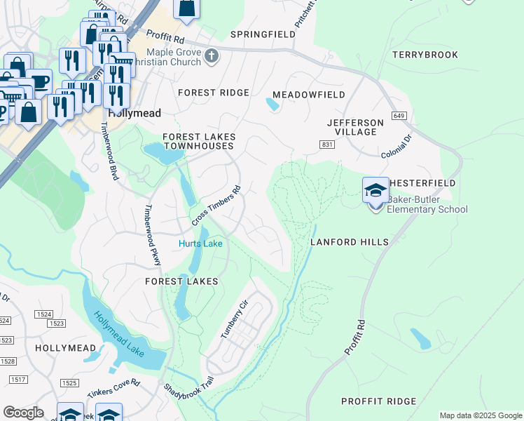 map of restaurants, bars, coffee shops, grocery stores, and more near 3159 Summerfield Court in Charlottesville