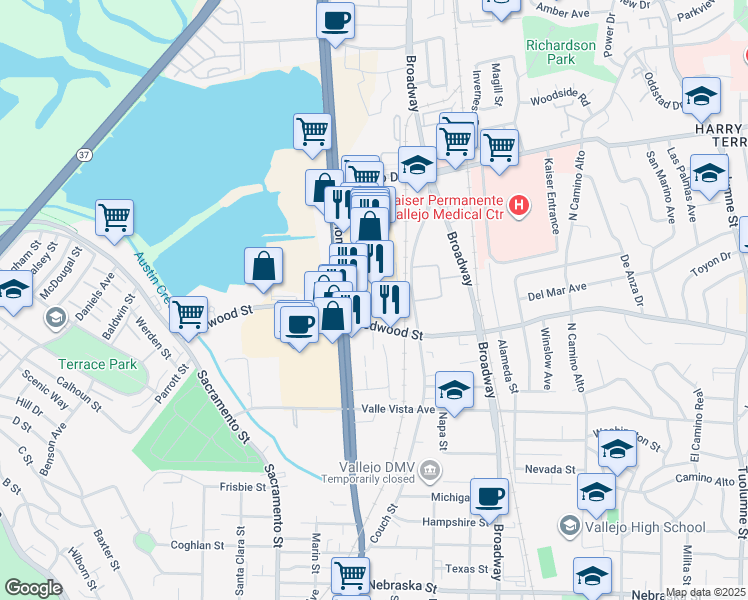 map of restaurants, bars, coffee shops, grocery stores, and more near 3630 Sonoma Boulevard in Vallejo