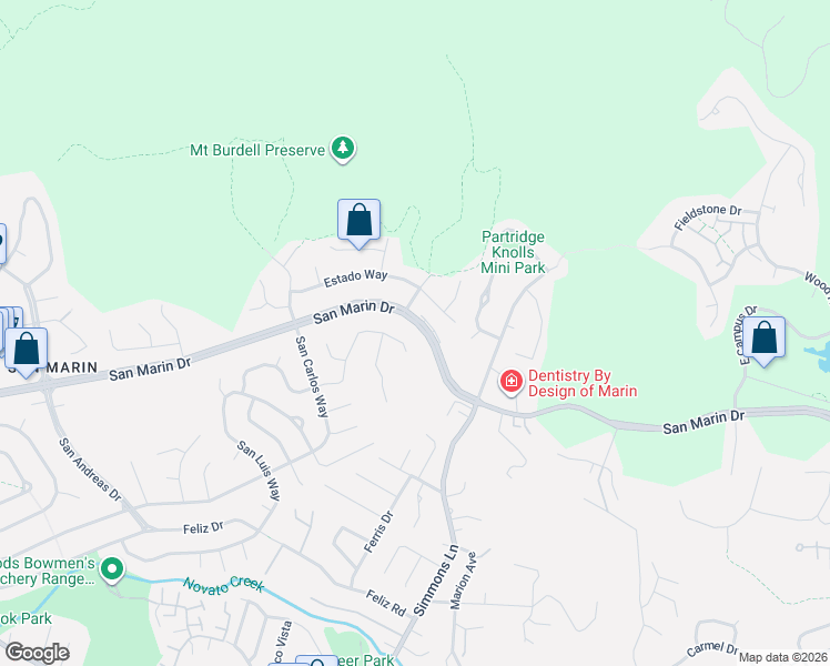 map of restaurants, bars, coffee shops, grocery stores, and more near 452 San Marin Drive in Novato