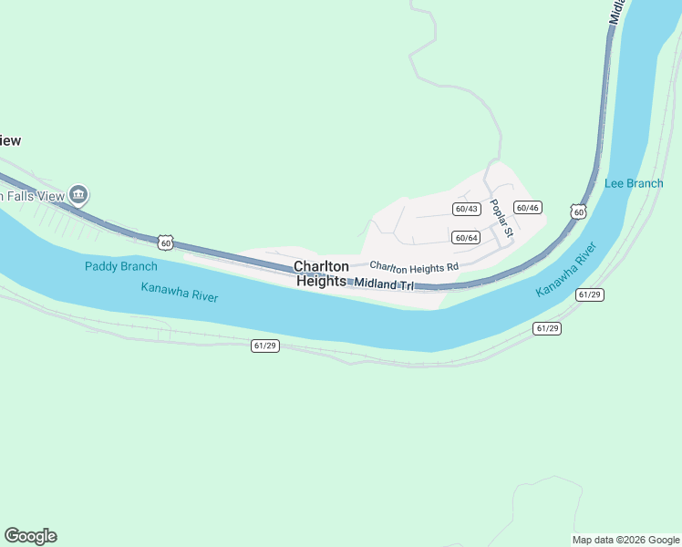map of restaurants, bars, coffee shops, grocery stores, and more near 77-99 Charlton Heights in Kanawha Falls