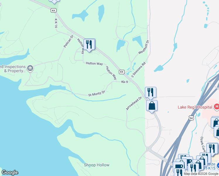 map of restaurants, bars, coffee shops, grocery stores, and more near 6744 Saint Moritz Drive in Osage Beach