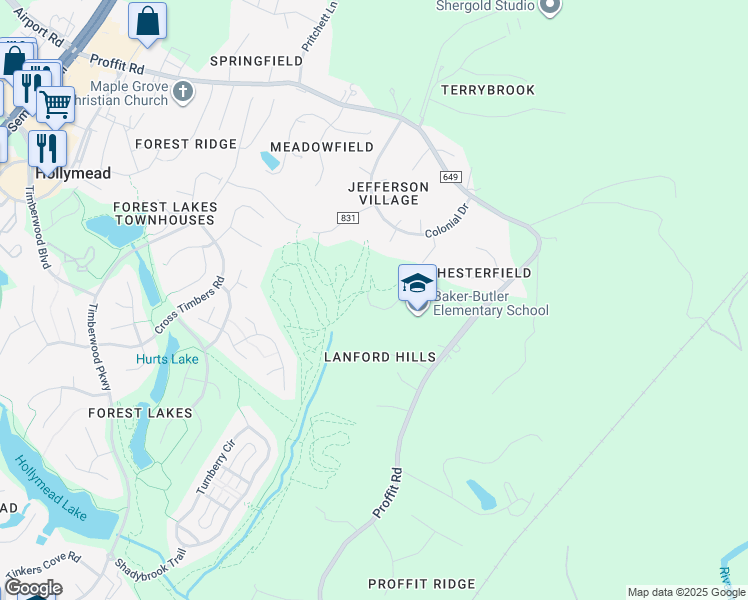 map of restaurants, bars, coffee shops, grocery stores, and more near 2740 Proffit Rd in Charlottesville