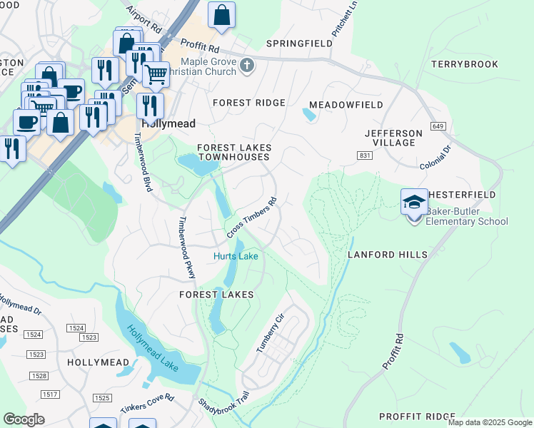 map of restaurants, bars, coffee shops, grocery stores, and more near 2046 Acorn Hill Court in Charlottesville