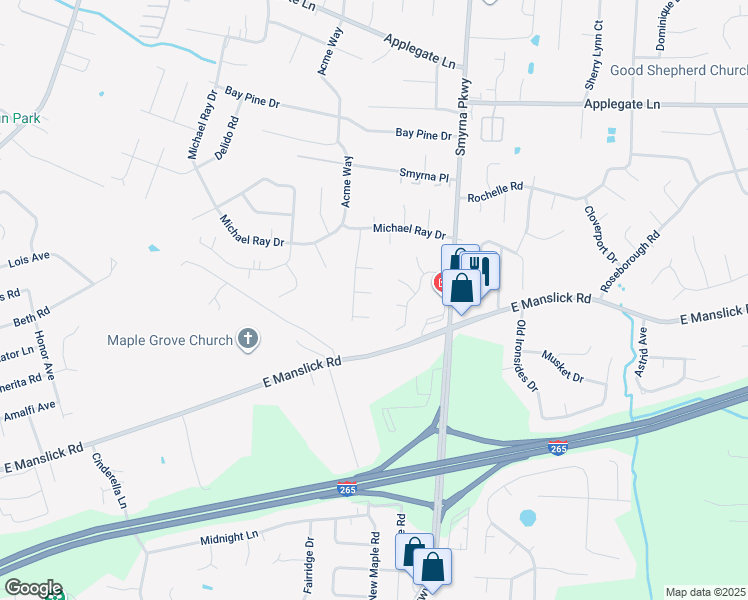 map of restaurants, bars, coffee shops, grocery stores, and more near 8521 Gregory Way in Louisville