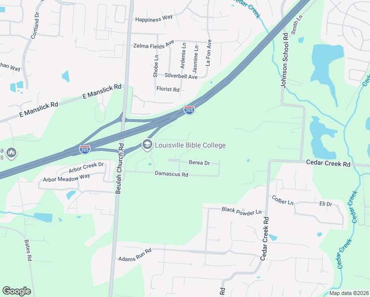 map of restaurants, bars, coffee shops, grocery stores, and more near 8315 Damascus Circle in Louisville