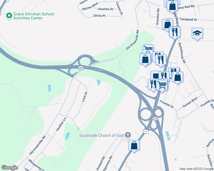 map of restaurants, bars, coffee shops, grocery stores, and more near 176 Fairfield Drive in Staunton