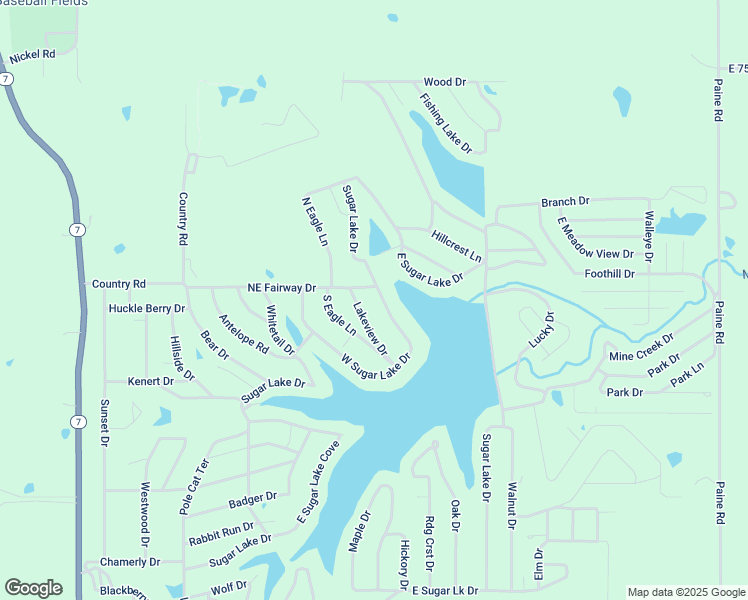 map of restaurants, bars, coffee shops, grocery stores, and more near 149 West Sugar Lake Drive in Mound City