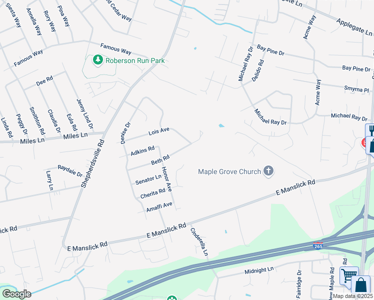 map of restaurants, bars, coffee shops, grocery stores, and more near 5514 Beth Road in Louisville