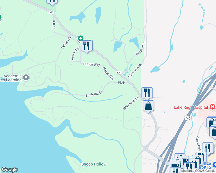 map of restaurants, bars, coffee shops, grocery stores, and more near 6744 Saint Moritz Drive in Osage Beach