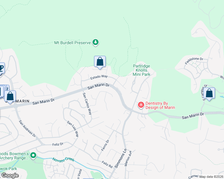 map of restaurants, bars, coffee shops, grocery stores, and more near 452 San Marin Drive in Novato