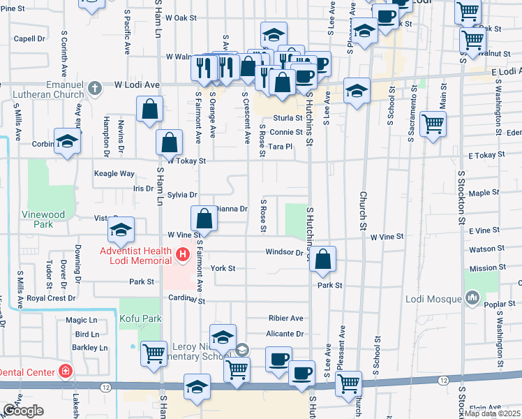map of restaurants, bars, coffee shops, grocery stores, and more near 2150 West Kettleman Lane in Lodi