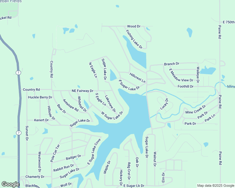 map of restaurants, bars, coffee shops, grocery stores, and more near 149 West Sugar Lake Drive in Mound City