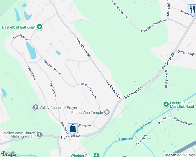 map of restaurants, bars, coffee shops, grocery stores, and more near 8300 Arnoldtown Road in Louisville